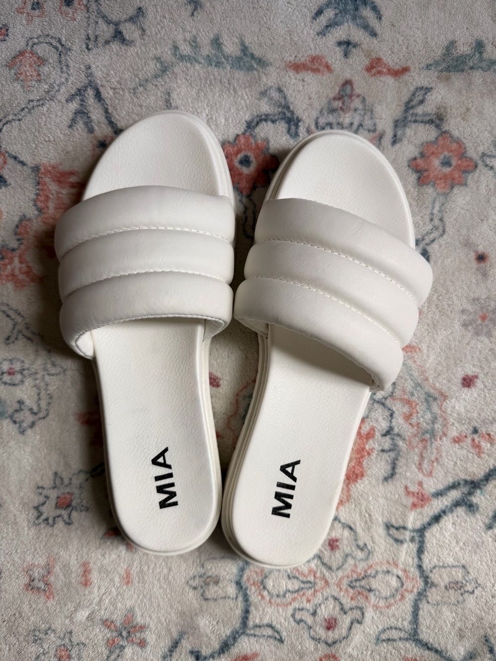 MIA Cimone White Padded Slide Sandals Platform - Women's Casual Comfort